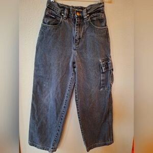 Vintage Fubu Boys Black Baggy Washed Cargo Jeans Streetwear Size 10